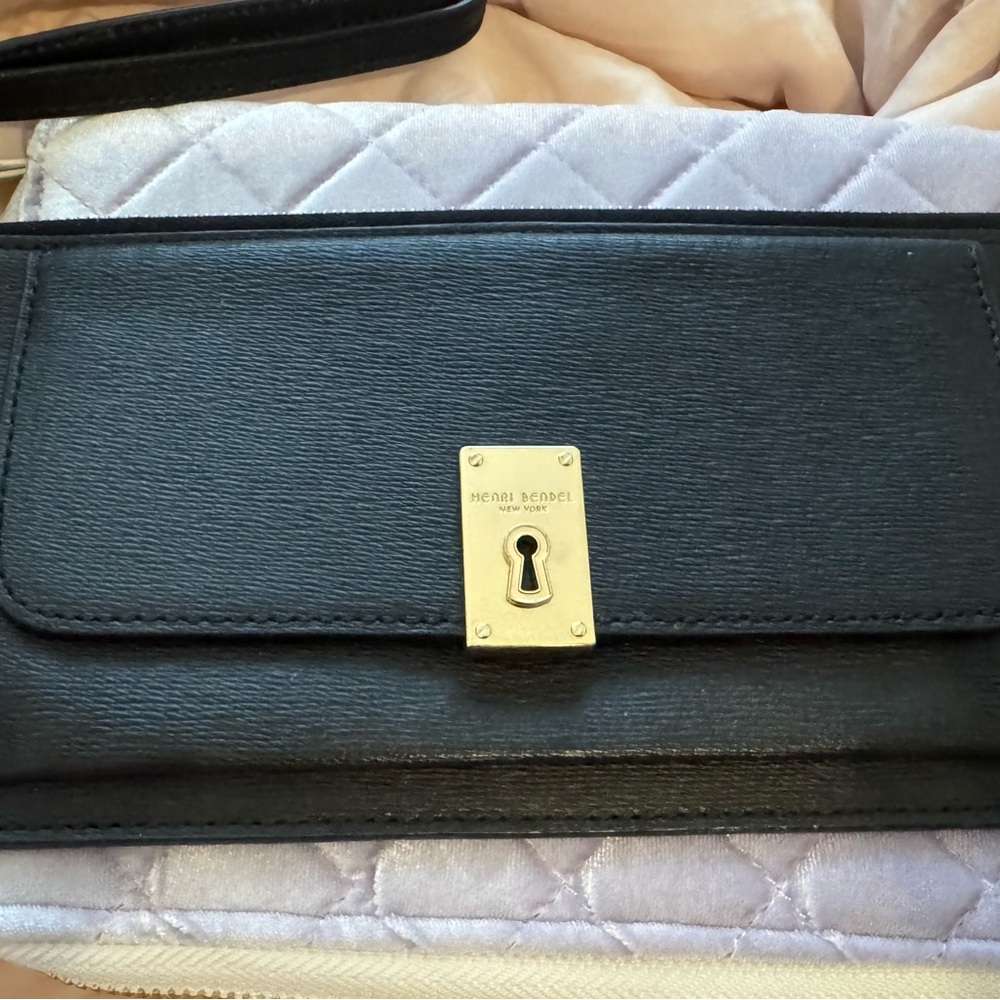 Henri Bendel Black Leather Wallet with Gold Accent